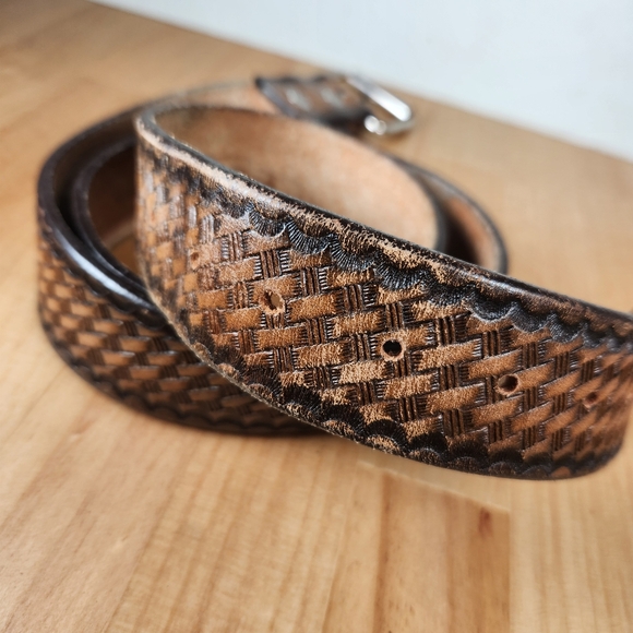 LONGHORN Leather & Buckle Co Men's Belt Size 42 Tooled Western Braid Made USA - Picture 6 of 8